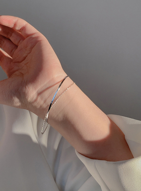 s925银光面手环链条手链简约ins小众设计感网红冷淡风女款手镯