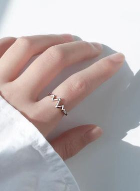 心电图戒指女日韩国简约闪电开口可调节戒指指环细款
