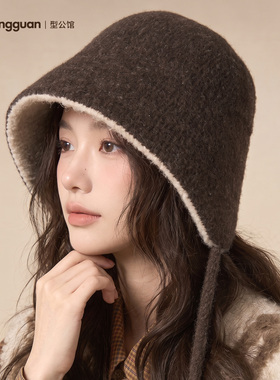 韩版简约百搭咖啡女保暖针织盆帽