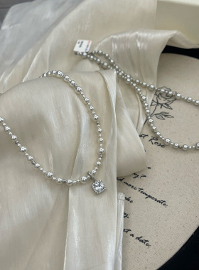 何方同款气泡方糖澳白珍珠项链女轻奢设计小众法式高级感锁骨链