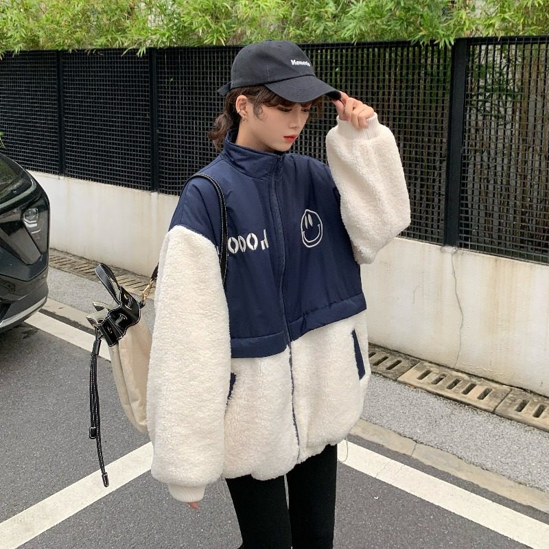 羊羔毛拼接2022年新款冬季ins棉服 lk2003短外套