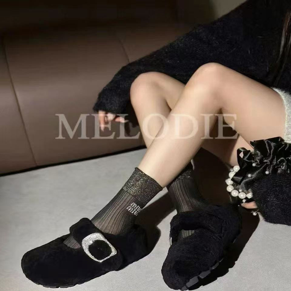 【林小雅专享】AHH19248高定韩版厚底烫钻包头毛毛拖鞋 - 图0