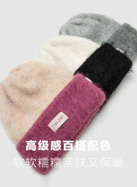 冬季毛绒帽子女含羊毛大头围显脸小针织毛线帽加厚百搭可爱显脸小
