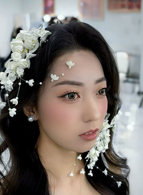 仙气白色花朵发夹女气质新娘头饰高级感简约造型配饰