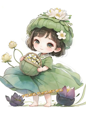 新年喜庆可爱女孩贴纸可爱动漫古风女孩贴纸ins风装饰墙贴车贴纸