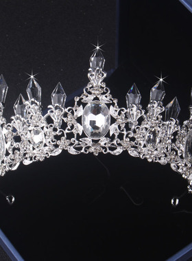水晶皇冠项链耳环三件套高端大气新娘头饰结婚婚纱配饰品韩式发饰