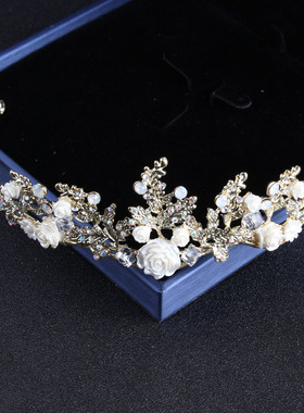 新娘电镀浅金色陶瓷水钻耳环项链