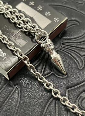 做旧s925银子弹头项链男士潮牌百搭可嘻哈男款潮流高级感吊坠配饰