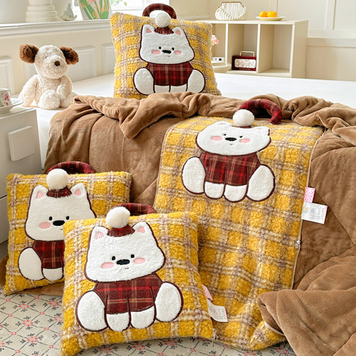 卡通抱枕被子两用加厚牛奶绒办公室午睡枕头被子二合一汽车可折叠 - 图0