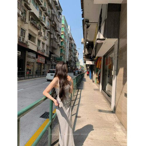 暴走高仙女175高个子加长扭结吊带连衣裙女2026夏新款小众180长裙 - 图0