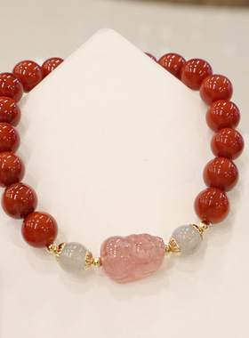 618小串珠南红手链轻奢草莓晶貔貅月光石原创民族风女饰品包邮