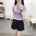 áo sơ mi polo của phụ nữ ngắn tay phần ngắn 2021 mùa hè phong cách mới của phụ nữ áo crop top phụ nữ áo thun eo cao eo thon - Áo phông