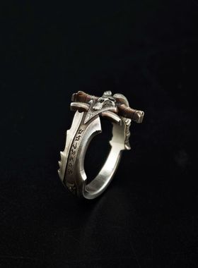 复古朋克魔兽世界霜之哀伤之剑戒指霸气男生周边电影游戏开口指环