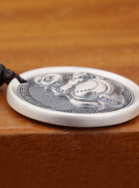 小佛实心复古圆牌挂坠