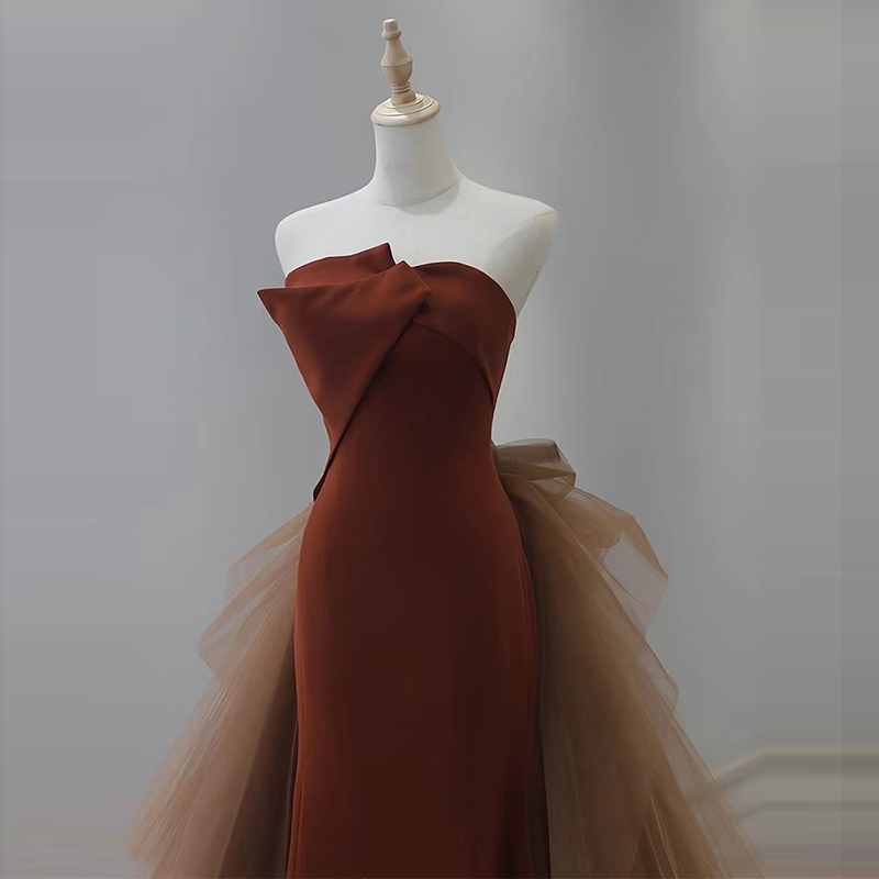 Evening dress, advanced tube top for bride with bow, high-quality style Evening dress, advanced tube top for bride with bow, high-quality style