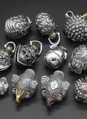 纯银金蟾貔貅小猪铃铛民族风吊坠