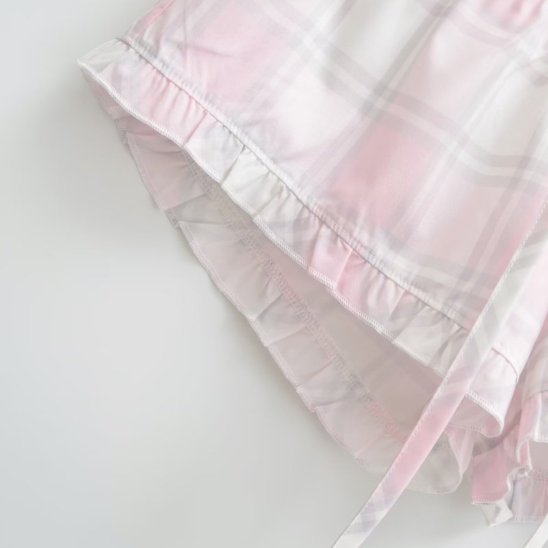粉色格子系带木耳边短裤女 夏季甜美风宽松舒适居家外穿休闲短裤,淘宝优惠券,粉丝福利购,淘宝优惠卷