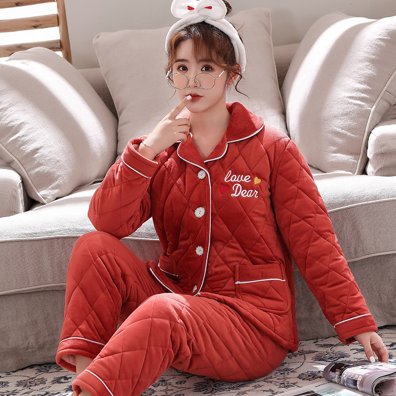 冬季三层法兰绒夹棉冬天韩版睡衣 亨沃服饰睡衣/家居服套装