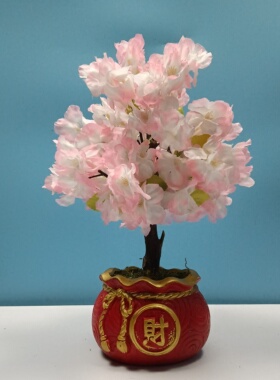仿真小樱花树餐桌花粉色白色桌面植物摆件婚礼装饰盆景客厅定制花