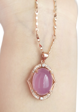 玫瑰金纯银锁骨链玉石吊坠