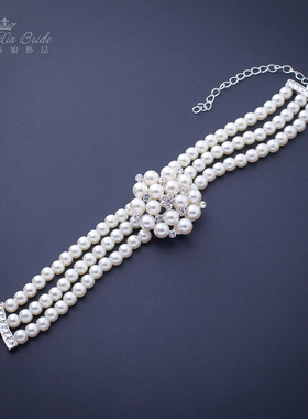 韩式新娘耳钉仿珍珠颈链结婚项链
