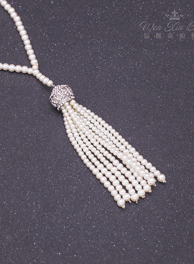 加长款低领礼服流苏珠子毛衣链