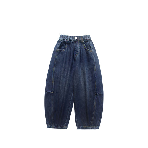 赫米童装2025秋冬新款儿童宽松大廓形弯刀牛仔裤中大童镰刀裤长裤 - 图3