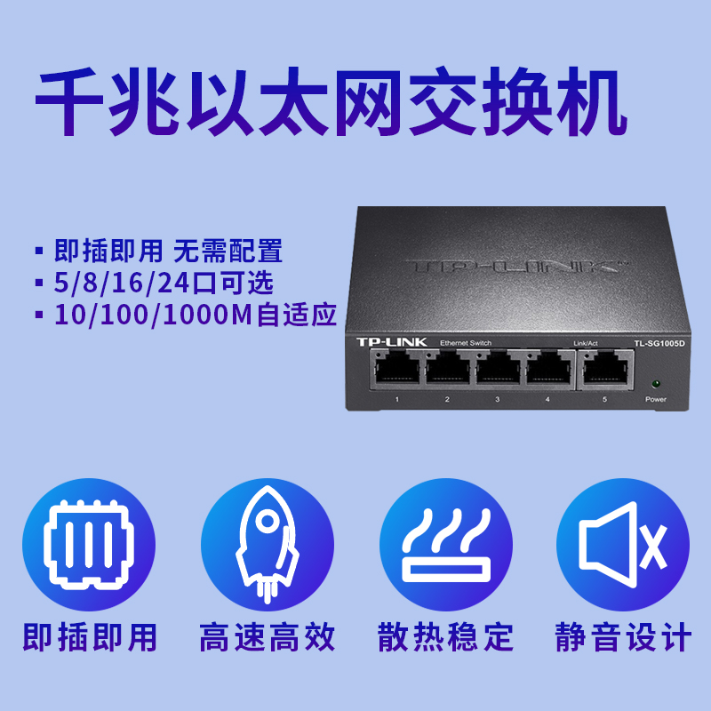 TP-LINK 5口千兆百兆交换机8口4口五口网线分线器分流器集线器家用网口扩展器钢壳tplink交换器1000M网络专用 - 图0