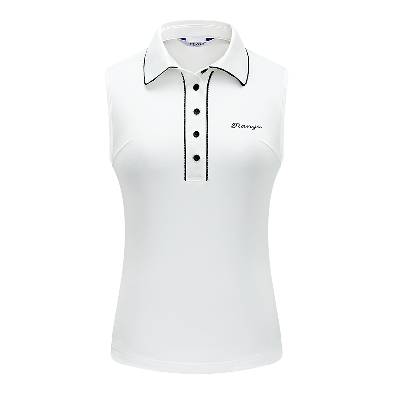 高尔夫球女士无袖T恤POLO衫背心翻领速干短袖白黑色弹力上衣服装 - 图3