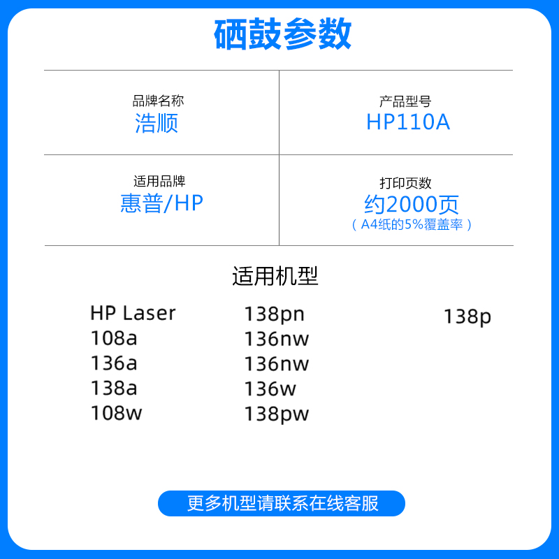 浩顺适用惠普136w碳粉m136a 108w 138a/pn墨粉HP Laser MFP 136A 108a 138p/pw 110a打印复印机hp136nw碳墨粉 - 图0