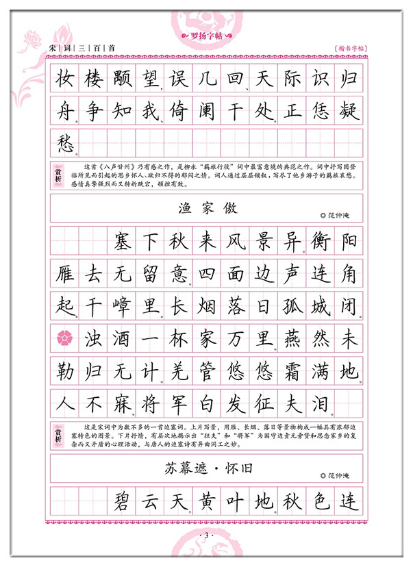 正版 宋词三百首 楷书字帖 一笔好字 临摹字帖中小学生儿童钢笔圆珠笔铅笔练字练习描红楷书硬笔罗扬书法字帖临摹带透明蒙纸 - 图3