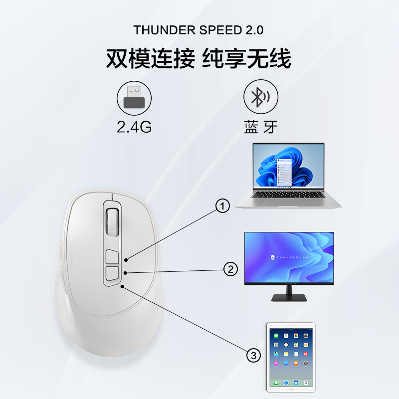 雷神 ML103办公鼠标无线蓝牙可充电款轻音轻便小巧女生粉色白商务