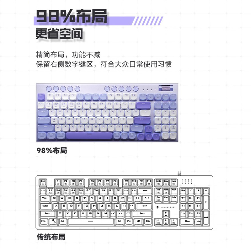 雷神K96三模矮轴机械键盘无线蓝牙轻薄平板电脑win/ios办公96键