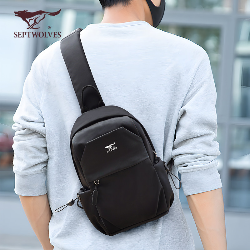 七匹狼胸包男士尼龙布挎肩包斜挎包 septwolves瑞客男士包袋