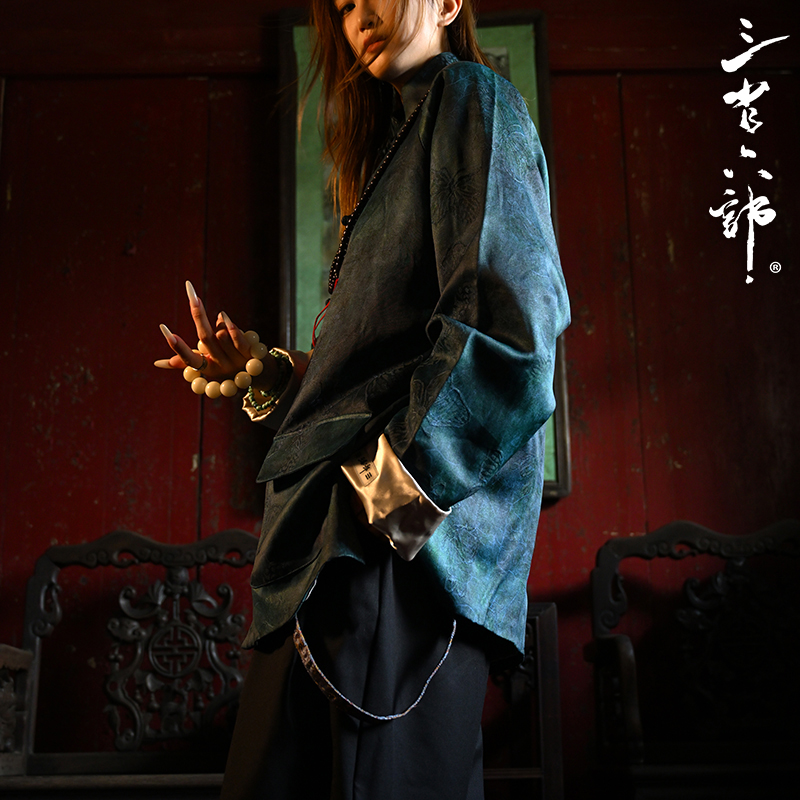 三省六部·门下省【三界】秋季高端复古提花绸缎男士手工盘扣唐装 - 图0