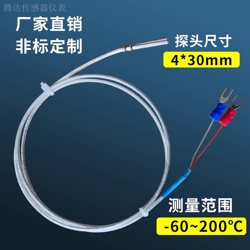 二线PT100热电阻两芯制PT1000铂热电阻温度传感器铁氟龙防水探头