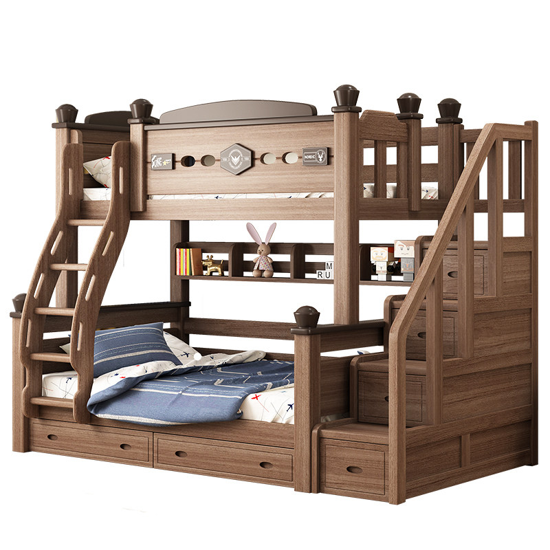 全实木儿童鹅掌楸木美式母子高低床 隆森堡高低/子母床