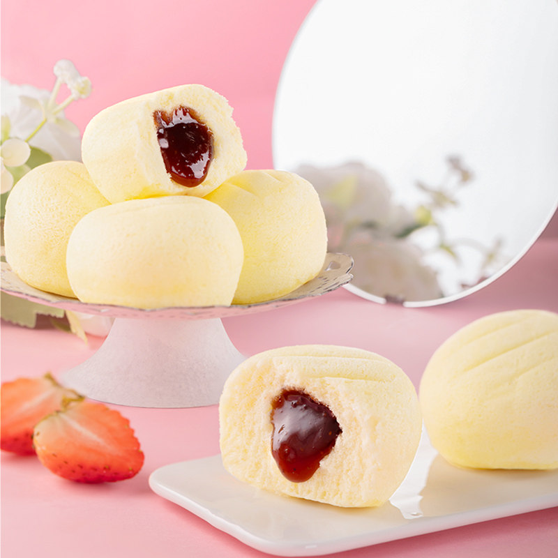 港荣草莓蒸蛋糕早餐糕点点心小面包下午茶食品办公室整箱零食