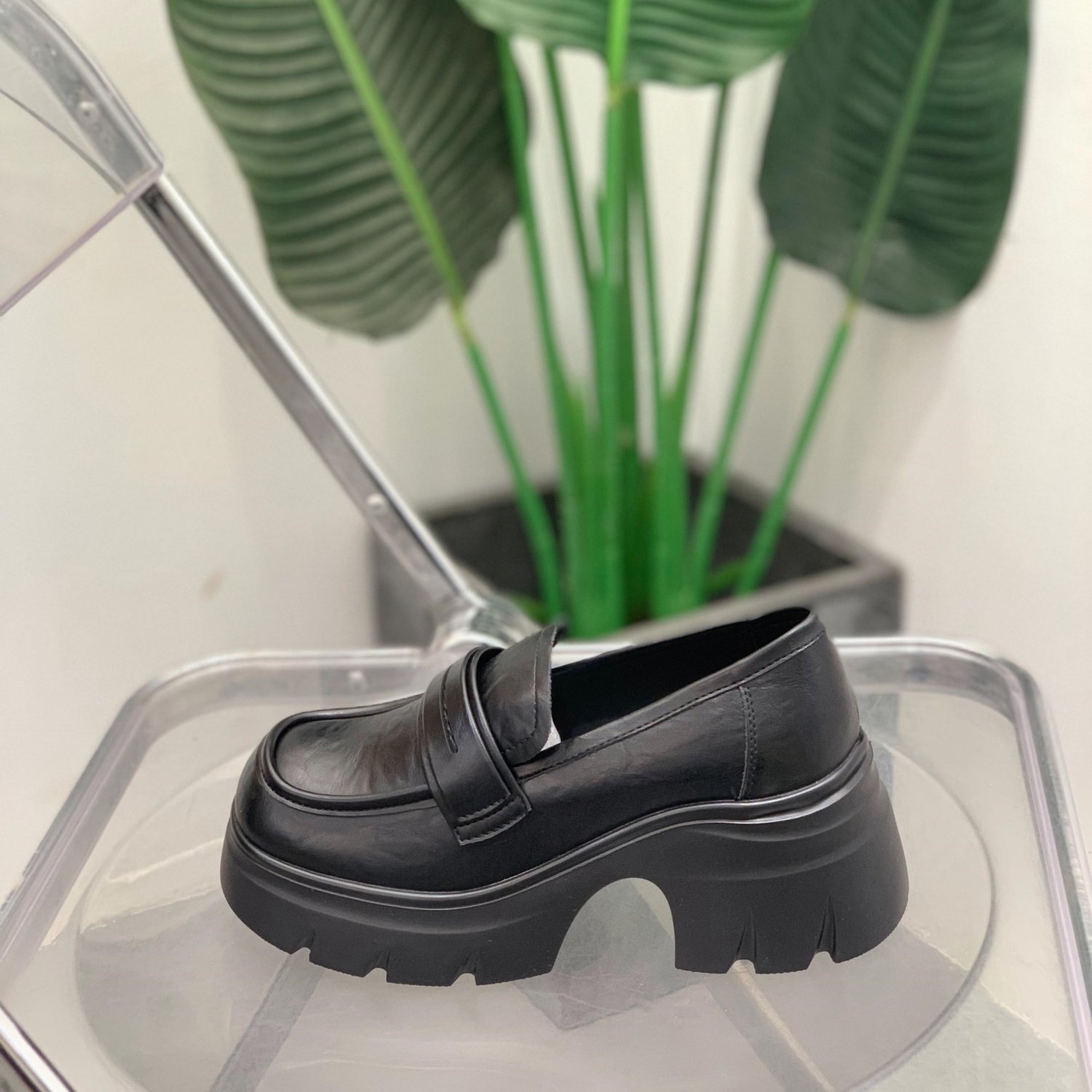 厚底乐福鞋女2026春季新款黑色英伦风一脚蹬单鞋小个子增高小皮鞋,淘宝优惠券,粉丝福利购,淘宝优惠卷