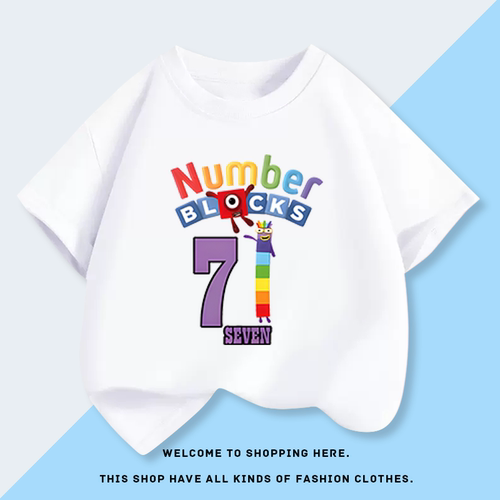 Numberblocks数字积木7号衣服儿童短袖t恤夏季纯棉卡通男女童上衣 - 图0