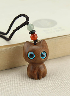 复古紫光檀小猫咪吊坠项链男女新中式国风配饰百搭民族风毛衣长款