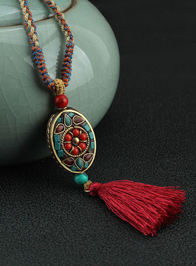 唐装T恤百搭简约复古项链民族风毛衣链男女国风衣服配饰挂件吊坠