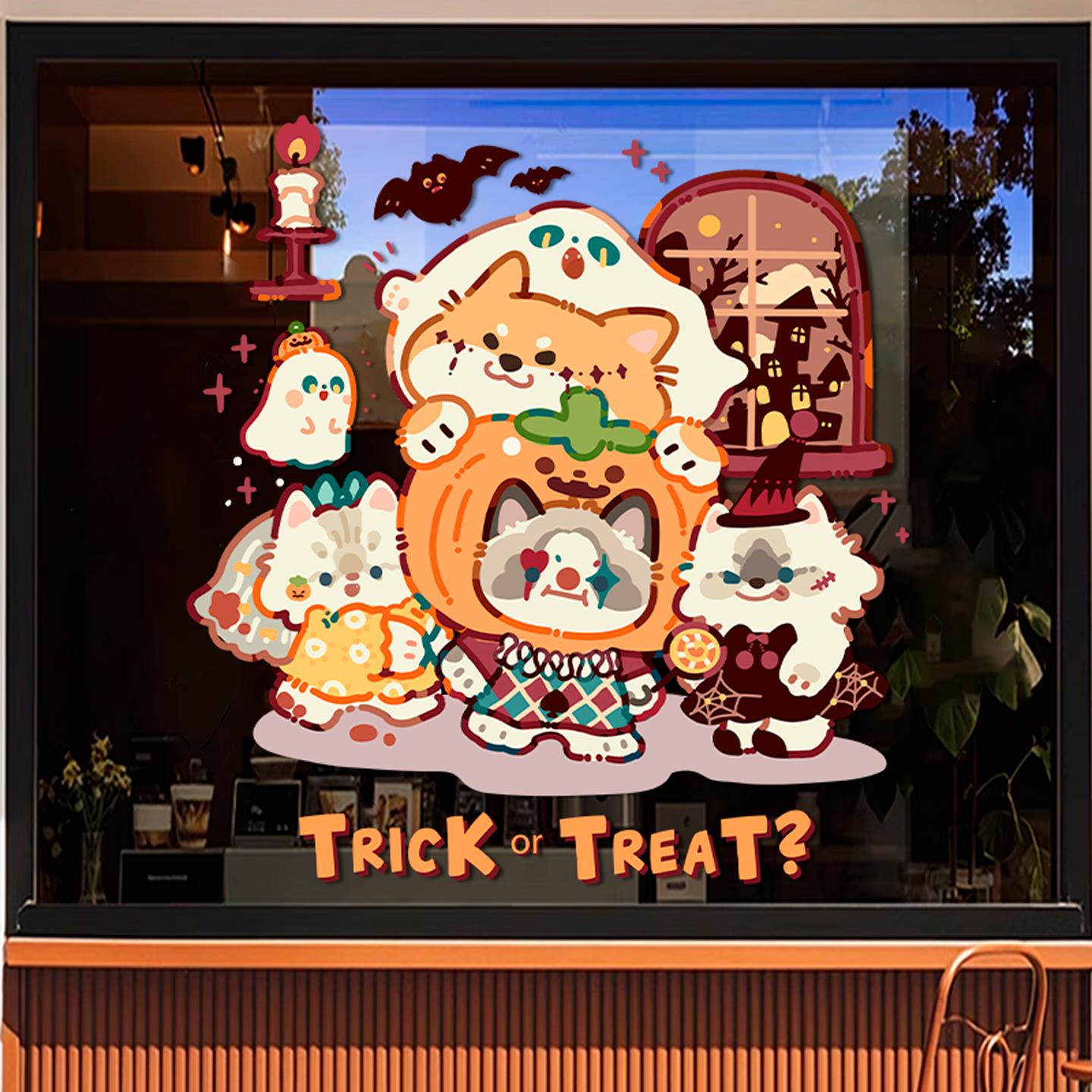 Ins卡通万圣节装饰玻璃门贴纸店铺橱窗氛围布置创意静电窗花贴画 - 图3
