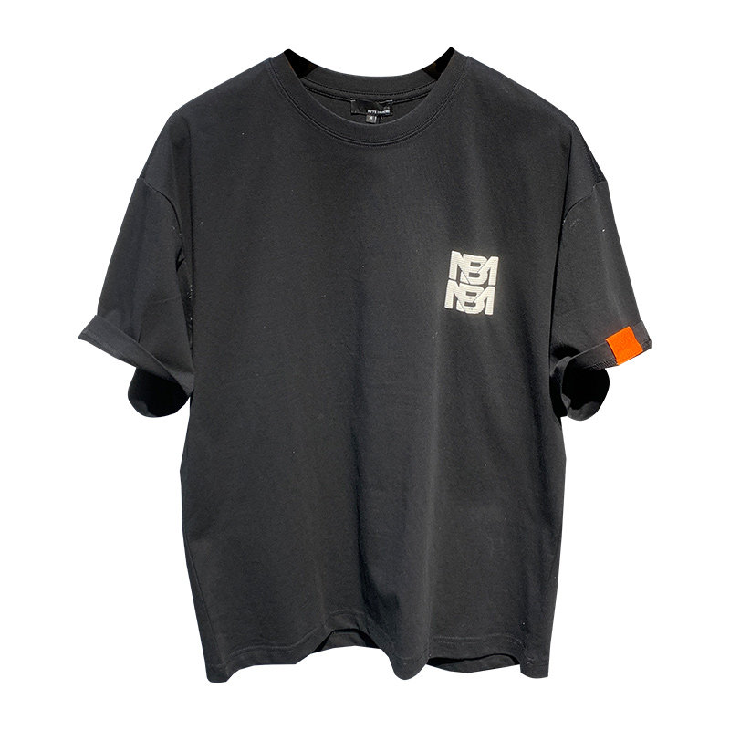 乔典夏季时尚阔版后背印花设计感短袖T恤男个性休闲拼料套头上衣