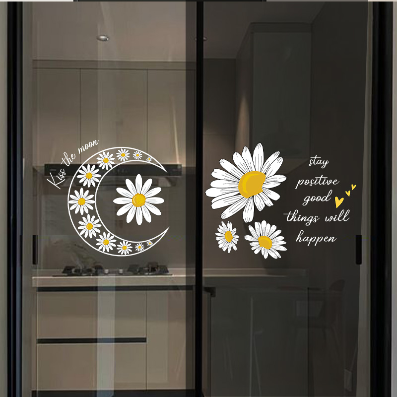 小清新雏菊厨房玻璃门防撞贴纸餐厅阳台静电玻璃ins风格装饰贴纸 - 图2