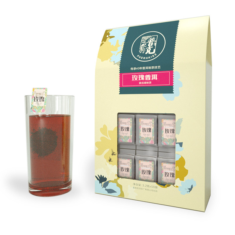 普克玫瑰花普洱50袋茶包熟普袋泡茶 puerhkiss普克代用/花草茶