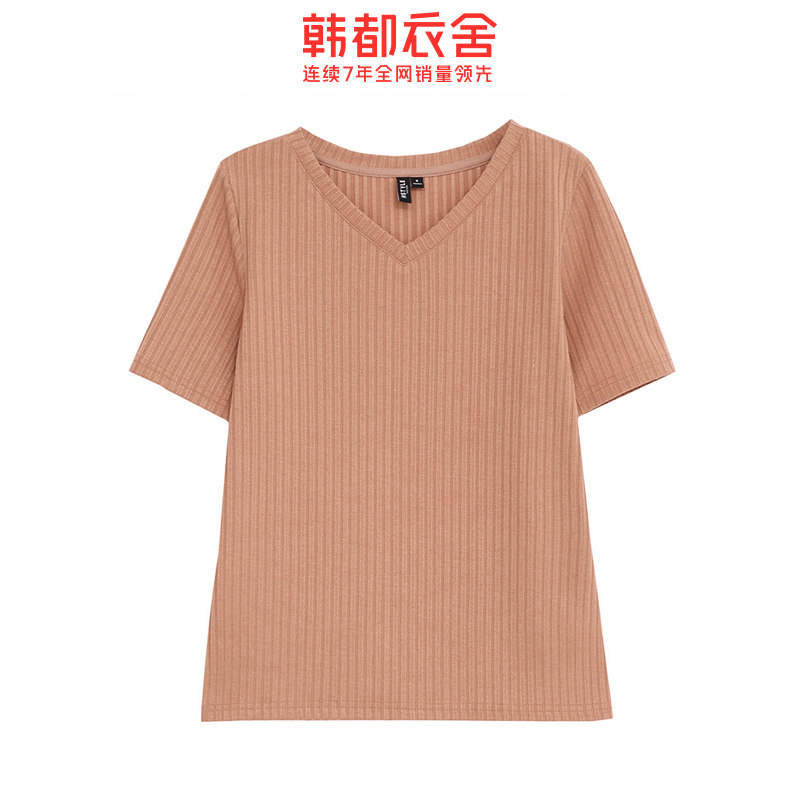 韩都衣舍2020 v领纯色短袖瑭t恤 韩都衣舍秀衣莲T恤