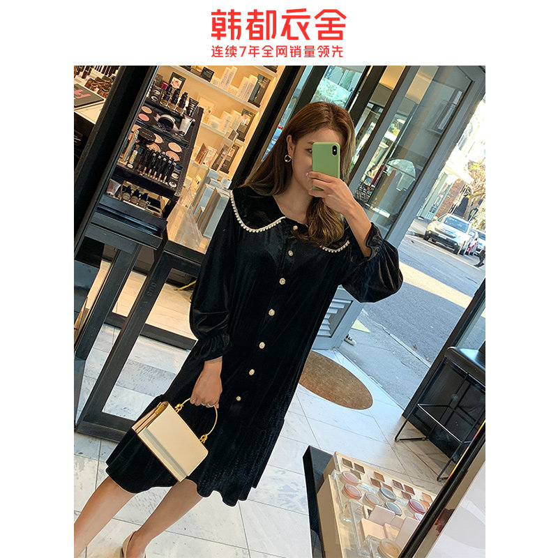 韩都衣舍2020秋季复古网红禧连衣裙 韩都衣舍秀衣莲连衣裙