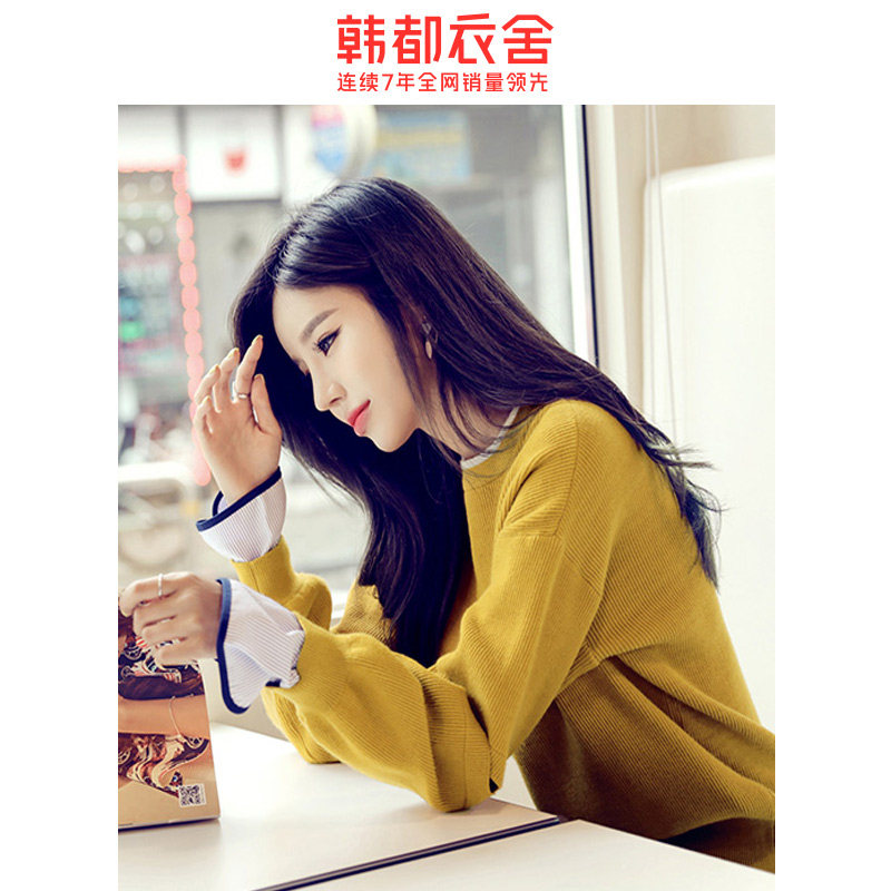韩都衣舍2020新款宽松假两件瑭毛衣 韩都衣舍秀衣莲毛针织衫