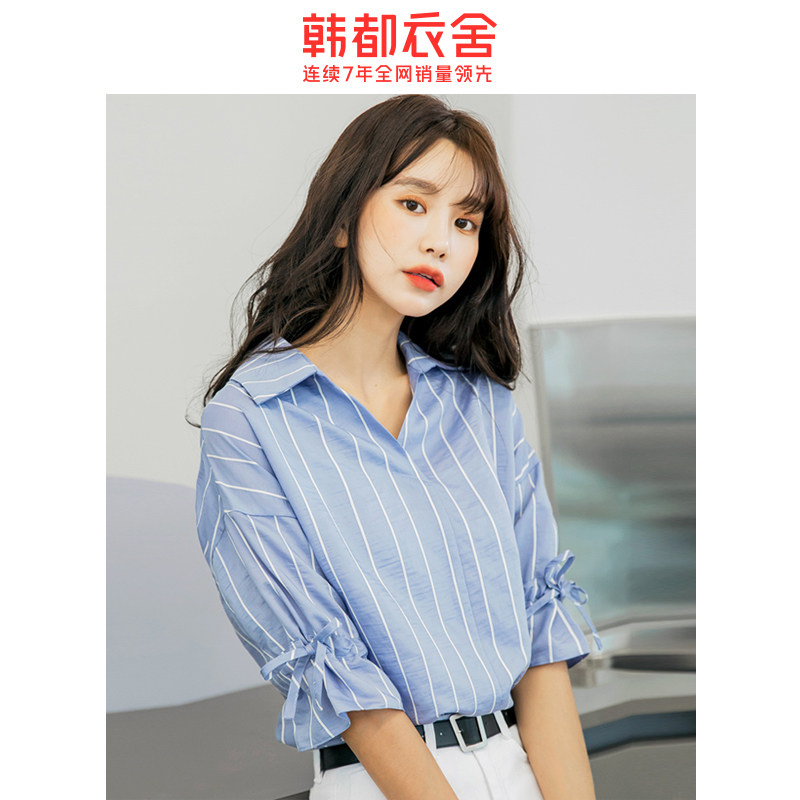 韩都衣舍2020夏装新款緈洋气潮上衣 韩都衣舍秀衣莲蕾丝衫/雪纺衫